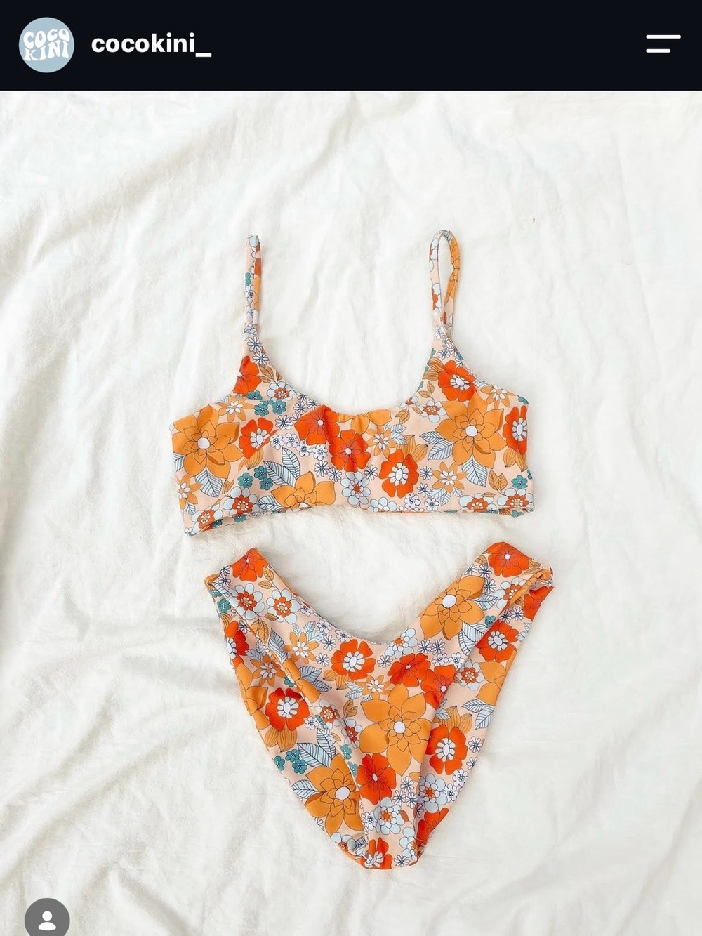 Cocokini Orange Floral Bikini High Waisted Bottom
